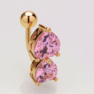 Joyas para piercing: Anillo de ombligo de cobre verde con circonita de doble corazón y corazón de melocotón - Product Image 1
