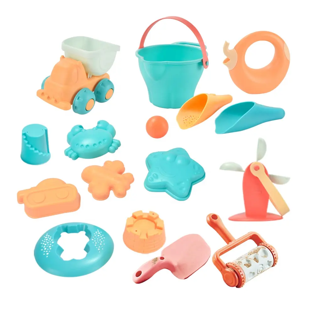 16pcs giocattoli da spiaggia per bambini in silicone morbido pala di sabbia secchio set da spiaggia kit estate giocattoli all'aperto per giochi in spiaggia con strumenti di stampi