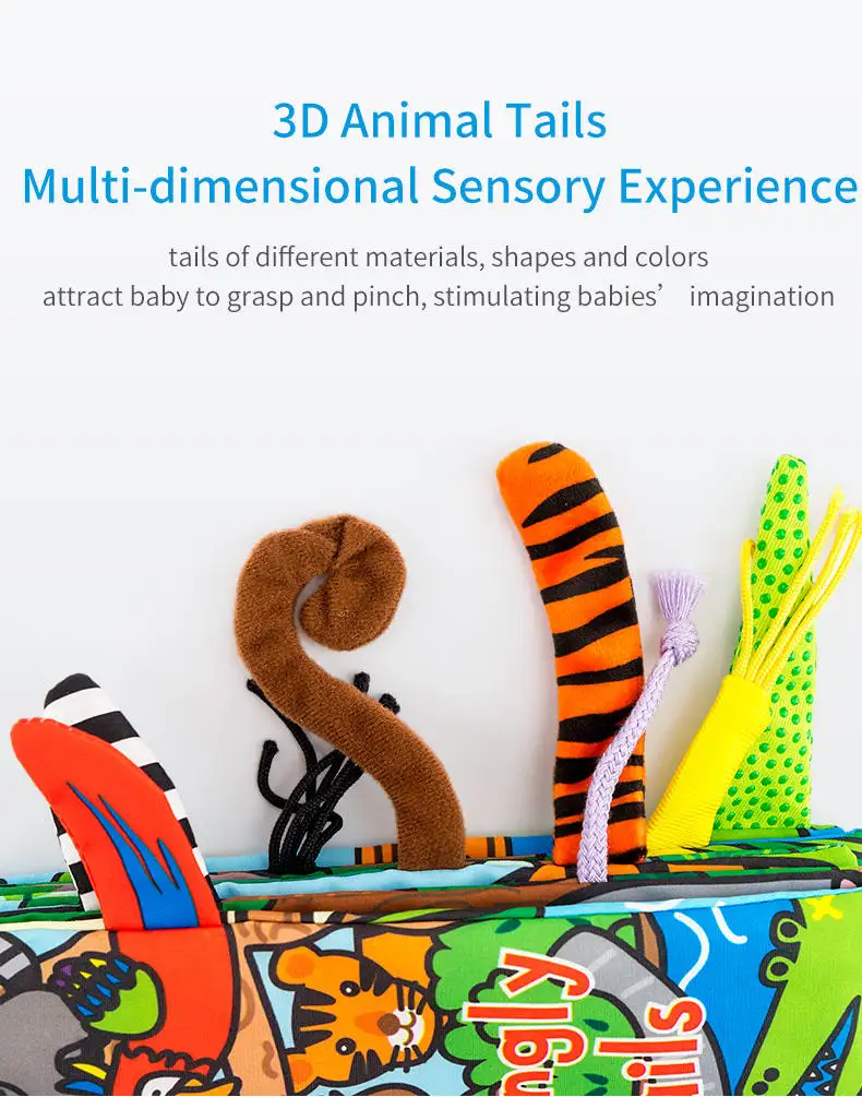 Hansun personalizzato giocattolo educativo precoce animali in tessuto tranquillo libro grinkle morbide code di animali per bambini libri di stoffa