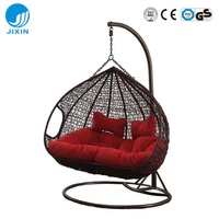 Mobilier extérieur intérieur Patio rotin rotin rotin rotin double siège suspendu oeuf balançoire chaise avec support en métal avec coussin