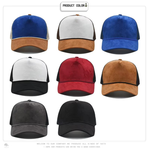 Gorra de béisbol de gamuza de cinco paneles con etiqueta de cuero y logotipo personalizado para hombre y mujer, gorra de camionero de malla a juego de colores para primavera y verano - Product Image 5