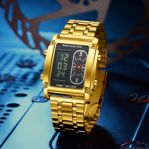 Montre à quartz pour homme, bracelet en acier inoxydable doré, affichage numérique et analogique, résistance à l'eau 30M, montre-bracelet pour homme - Product Image 5