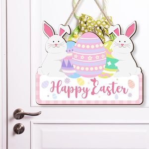 Decoración de Madera de Conejo de Pascua, Colgante Rectangular para Decoración del Hogar, Letrero de Feliz Pascua, Adorno Artesanal - Product Image 4