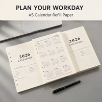 Bloc-notes spirale blanc A5, papier de remplissage pour calendrier à 6 trous, 80 feuilles
