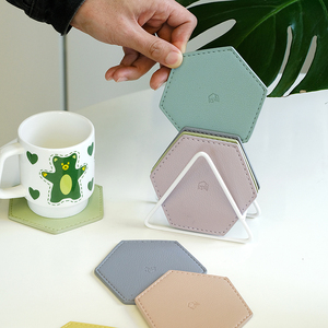 Hexagon <b>Silicone</b> Coasters Heat Insulating Kitchen <b>Mats</b> For Drinks Protection With Stand Set Of Six Colors - Product Image 1