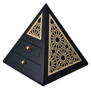 Zarif ahşap piramit tasarım takı saklama kutusu ile özel arapça tarzı Metal oyma Sticker dekor 2-Drawer büyük organizatör - Product Image 1