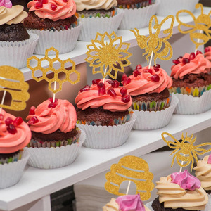 Adornos para Cupcakes con Temática <span class=keywords><strong>de</strong></span> Abejas Doradas, Palillos <span class=keywords><strong>de</strong></span> Papel con Diseño <span class=keywords><strong>de</strong></span> Panal <span class=keywords><strong>de</strong></span> Abejas y Girasoles para Decoración <span class=keywords><strong>de</strong></span> Postres en Fiestas <span class=keywords><strong>de</strong></span> <span class=keywords><strong>Cumpleaños</strong></span> y Baby Shower - Product Image 3