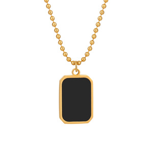 Collana con Amuleto Rettangolare Personalizzabile, <span class=keywords><strong>Catena</strong></span> con Perline Confortevoli, Ciondolo Nero in Acciaio Inossidabile Placcato Oro 18K PVD - Product Image 4