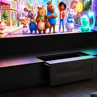 120 Zoll Schwarzer Rechtwinkliger Laser-TV-Schrank mit Elektrischem Bodenaufzug ALR UST Ein-Klick-Lift 16:9 4K UHD Versteckter Stauraum