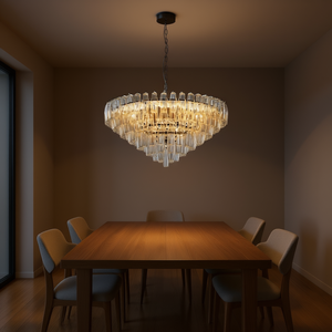 Lámpara de Techo Moderna de 37 Pulgadas con 14 Luces, Araña Colgante de Hierro Negro con Tubos de Vidrio Ahumado para Comedor, Sala de Estar, Dormitorio, Cocina - Product Image 2