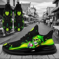 Sneakers personnalisées à motif de crâne pour hommes, chaussures de course vertes avec graphique squelette, logo personnalisé, chaussures de sport cool streetwear