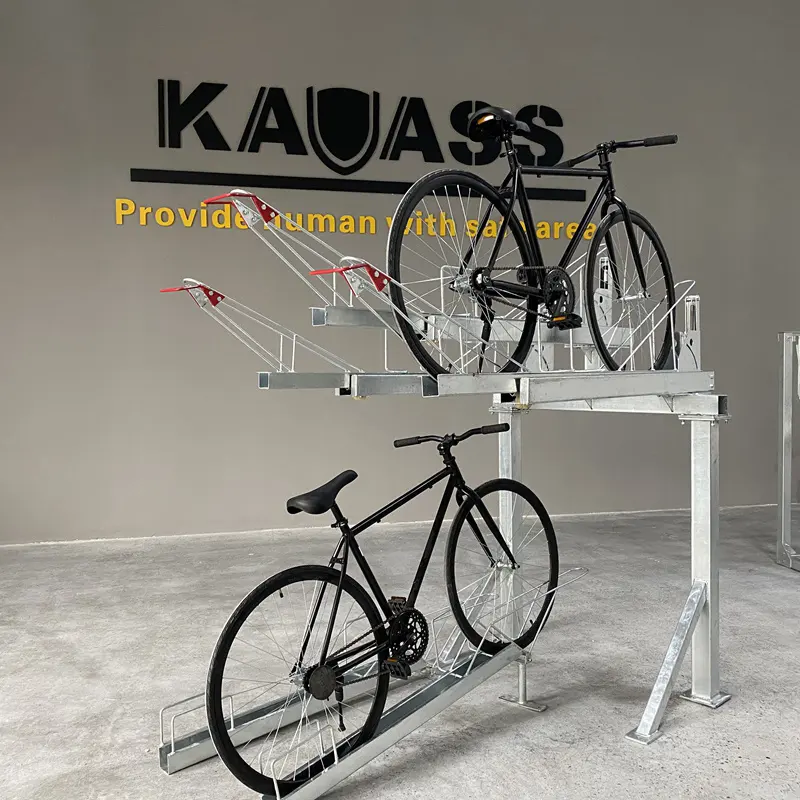 KAVASS Easylift 2 Tier Gas Operado 2 Tier Easy Park Gas Operado Dos pisos portabicicletas 2 neumáticos estante de almacenamiento de bicicletas