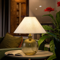 Lampe de chevet LED E27 Edison moderne, style nordique minimaliste, éclairage de bureau, base en verre, abat-jour en lin en forme de champignon, électrique 220V