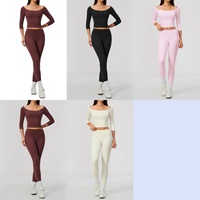 Ensemble de yoga 2 pièces pour femme, haut court à épaules dénudées et manches 3/4, leggings taille haute, logo personnalisé, tenue de sport, survêtement OEM