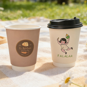 Gobelets à café en papier jetables à double paroi de 12 oz en papier kraft couleur en stock, gobelets à café à emporter avec couvercles - Product Image 3