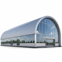 Salle à ossature spatiale préfabriquée extensible avec baies supplémentaires, mêmes types de nœuds, fixée par boulons, pour programme d'événements ultérieur, avec forme de toit à portée personnalisée