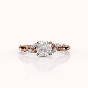 Bague de Fiançailles et de Mariage en Or Massif avec Diamant Naturel 100% de 1 Carat, Sertissage Classique à Griffes, Motif Croix, Feuille et Branche - Product Image 1