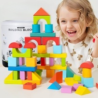 Juguete Educativo Montessori para Niños, 2 en 1, Juego de Bloques de Construcción de Madera Creativos y Coloridos de 100 Piezas con Cubo Portátil