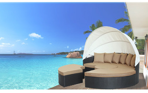 Ekspor Tiongkok Dia 2 Meter Lounge rotan bulat dengan kanopi dan bantal untuk penggunaan Luar Ruangan di halaman atau taman - Product Image 4