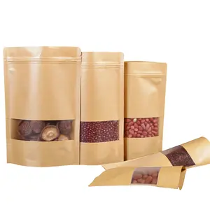 Bruine Recycle Custom Bedrukte Ziplock Zakje Koffie Verpakking Goedkope Doypack Kraft Papier Zip Food Zak Met Venster