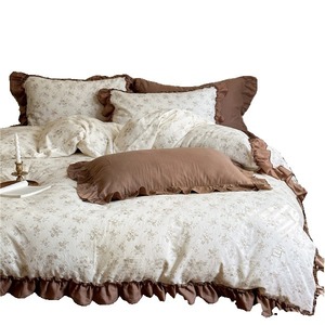 Floral Print Cotton Four-Piece <b>Bedding</b> <b>Set</b> Double-Layer Yarn Breathable Home Use - Product Image 5