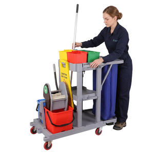 Heavy Duty Janitorial Cart With 4 <b>Wheels</b> <b>Plastic</b> Frame 2 Shelves Built-In Shelf Indoor Use - Product Image 1