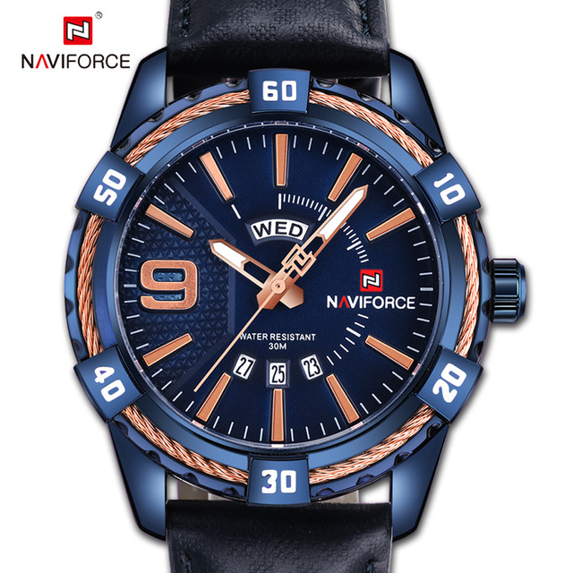 Top Brand Blue Leather  Watches for Men Wrist Watch Male Clock Relogio Naviforce 9117