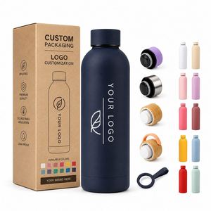 Bouteille d'eau sport isolée sous vide en acier inoxydable de 500 ml avec logo d'entreprise imprimé sur mesure, finition mate en caoutchouc - Product Image 1