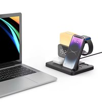 Nieuw 15W snel draadloos oplaadstation, desktop 6-in-1 draadloze oplader met nachtlampje en wekker