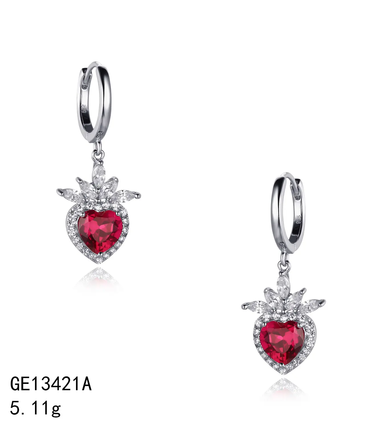 Grace Jewelry Red Stone Ruby Strawberry Heart Shape Fruit Love Couple Gift 925 Sterling Silver Gemstone Woman Dangle Earrings