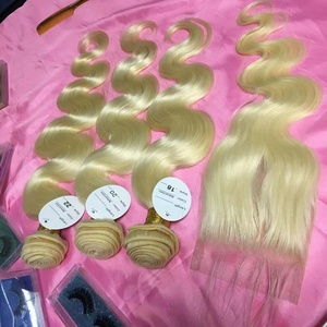 Capelli Indiani Grezzi, Fasci di Capelli Ricci Vietnamiti Birmani, Extension per Intrecciare, Chiusura in Pizzo HD, Frontale, Nastro Adesivo, Capelli Sfusi, Biondo 613 - Product Image 6