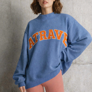 Custom Embroidered Streetwear Soft 100% Cotton <b>Crewneck</b> Pullover <b>Sweater</b> Jumper Fleece Oversized Women Mockneck Sweatshirt - Product Image 1