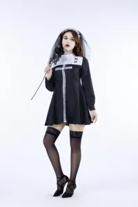 Adult Women Halloween Party Cosplay Dead Corpse Zombie Bride Costume The Virgin Mary Sister Uniforms Black Nun Fantasy Dress
