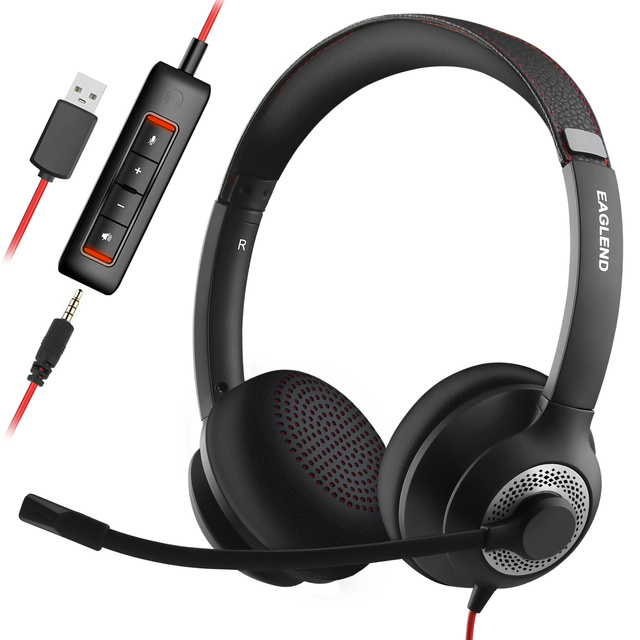 NUBWO EH01 In-line Control USB Headphones Wired Office Headset for Call Center With Microphone