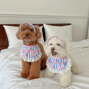 Ropa para mascotas, camisa a rayas azul y blanca, lazo grande para perro, cachorro, bonitos trajes de verano para caniche, Pomerania, bichón <span class=keywords><strong>Frise</strong></span> con Bandana - Product Image 4