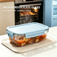 Rechthoekige glazen voedselbewaarbak, luchtdicht, lekvrij, lunchbox met ventilatieklep, magnetronbestendig, aanpasbare kleur van het deksel