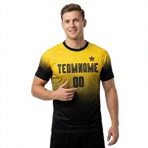 UPCIAL Men's Yellow Black Solid Soccer Jersey <b>Short</b> Sleeve Crew Neck Sublimated Moisture Wicking Breathable 100% Polyester <b>Mesh</b> - Product Image 1