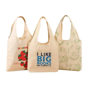 Custom Printed Logo Eco Recycled Blank Shopping Bag Plain Organic Cotton Canvas Tote Bag Cotton Grocery Shopping Tote Bag