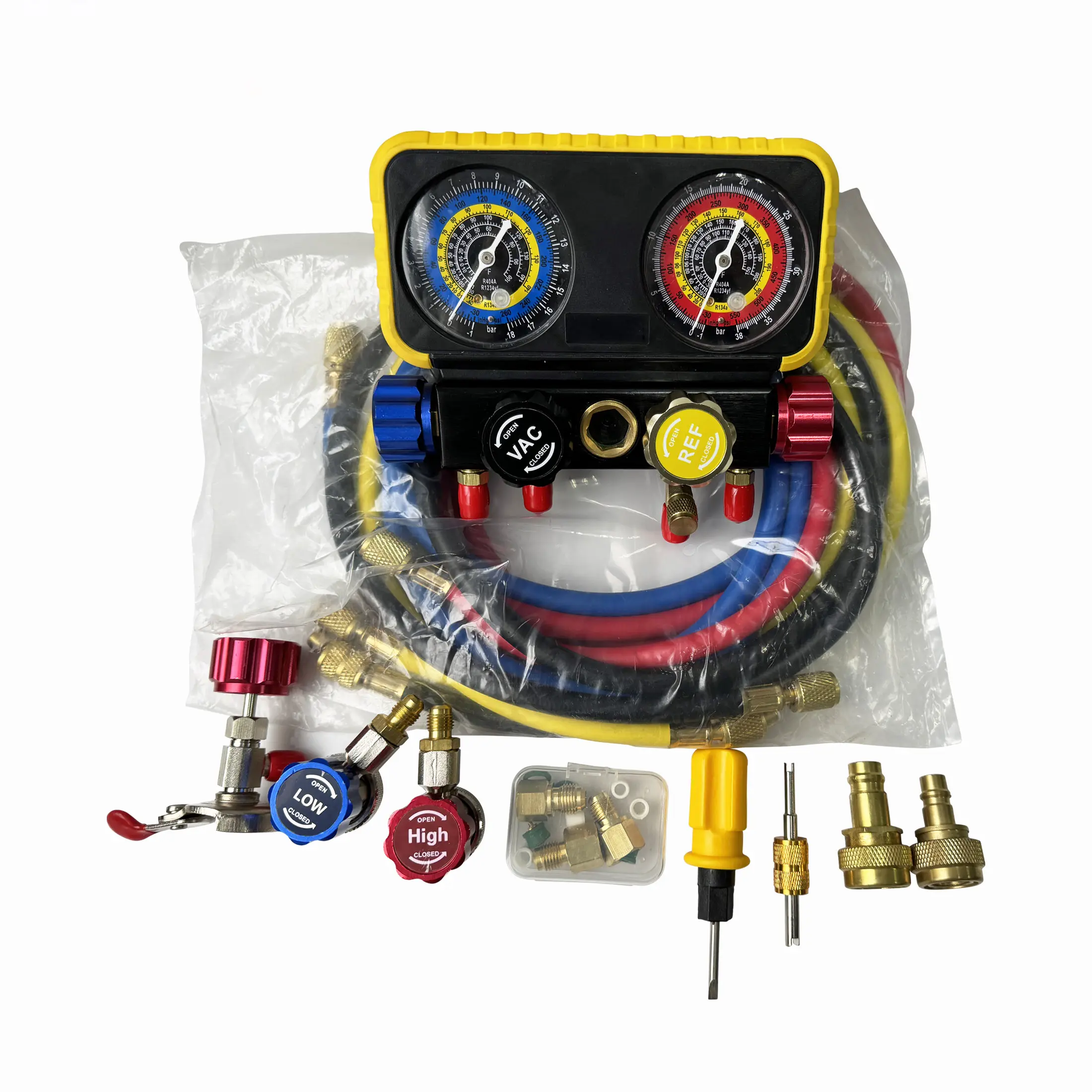 Ensemble de jauge de collecteur avec tuyau de charge et coupleur rapide 339 peut robinet et extracteur de noyau de valve