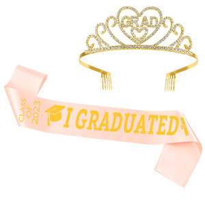 DAMAI 2024 Graduation Party Supplies Graduated Satin Sash <b>Glitter</b> Crown Set Graduation Sash Headband Party Decoration - Product Image 3