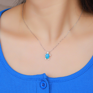 Collar con colgante de tortuga blanca azul OPAL sintético, cadena de caja Vintage de plata, estética tridimensional elegante para mujer - Product Image 2