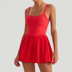 Kolsuz çıplak duygu kare boyun u-şekilli geri güzellik pileli tenis elbise iç cebi ile Golf Yoga pilili tenis elbise - Product Image 3