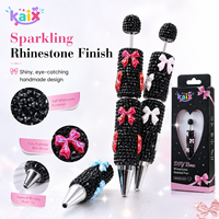 Pena Gel Tinta 0.5mm KAIX Premium Grosir Siap Pakai Warna Hitam dengan Hiasan Pita Berlian Imitasi dan Manik-manik untuk Hadiah Valentine Anak Perempuan