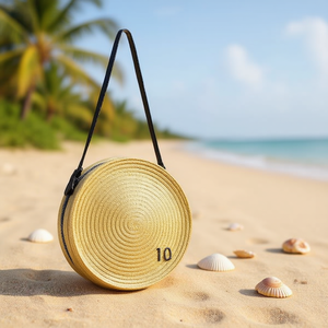 Borsa a Tracolla Rotonda 25x10cm in Stile Paglia con Filo Oro e Argento - Product Image 2