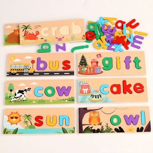 Ensemble d'outils éducatifs pour filles, garçons et enfants : jeu d'apprentissage de l'orthographe en bois, reconnaissance des lettres de l'alphabet ABC et des mots fréquents - Product Image 2