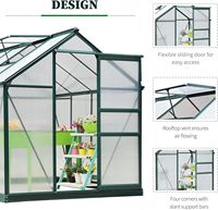Grande serre de jardin de 6x8 pieds cadre en aluminium décoration vert foncé pour plantes couverture nature fenêtre en bois pour plantes