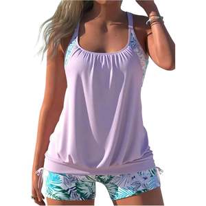 Ensemble de maillot de bain tankini pour femme personnalisé, col en V, imprimé tropical, short taille haute, maillot de bain deux pièces extensible - Product Image 5