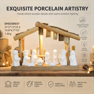Juego de Natividad de Cerámica Hecho a Mano con Establo de Madera, Luz LED, Sagrada Familia, Reyes Magos, Ángel, <span class=keywords><strong>Regalo</strong></span> de Navidad para la Familia - Product Image 3