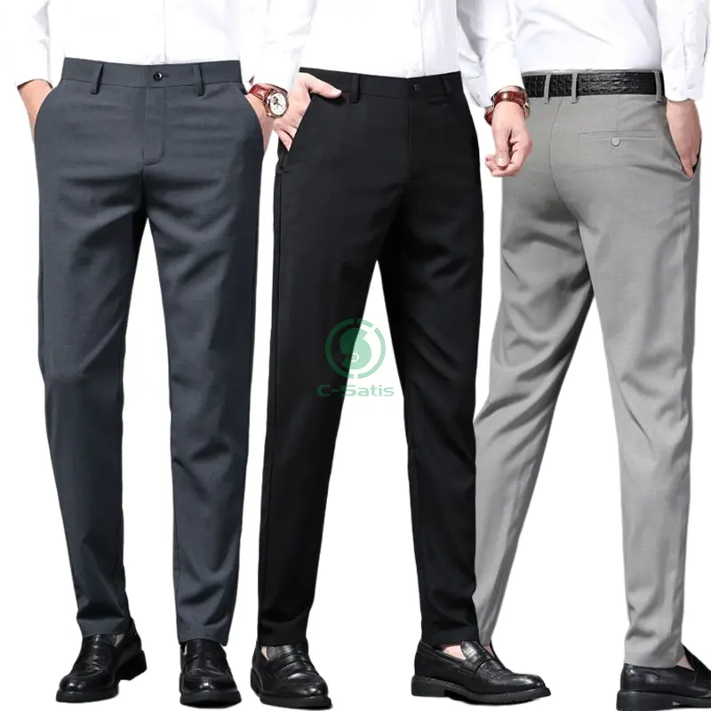 Alta Qualidade Men Business Suit Calças Formal Office Gentleman Suit Calças Longas Stretch Slim Straight Solid Color Casual Calças