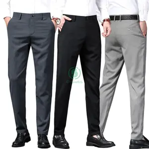 Yüksek kalite erkekler takım elbise pantolon resmi ofis beyefendi takım elbise uzun pantolon streç ince düz düz renk rahat pantolon